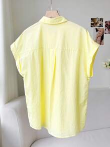 Comfortcana 女士夏季休闲宽松短袖衬衫 - 黃色 - 查看 2