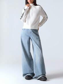 LYSMO 女士休闲宽松长袖拉链开衫，时尚百搭