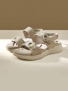 CUCCOO EASI Women's 2025 New Summer Casual Sports Sandals, Rhinestone Decor Soft Bottom Thick Sole Sandals