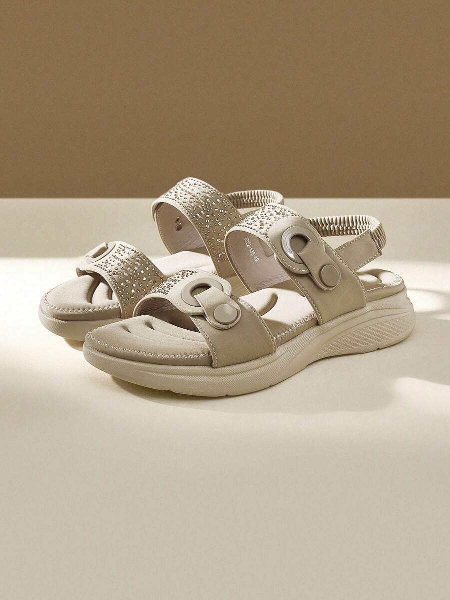 CUCCOO EASI Women's 2025 New Summer Casual Sports Sandals, Rhinestone Decor Soft Bottom Thick Sole Sandals