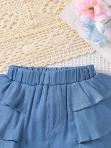 New Fashion Cute Versatile Party Blue Ruffled Layer Shorts For Young Girl - Blue - View 6
