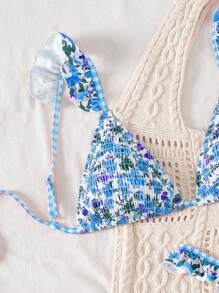 Swim Mod Conjunto de bikini triangular estampado simple para mujer - Multicolor - Ver 5