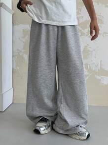 SHEIN 1 件青少年男孩休闲运动学院直筒宽松灰色长裤适合返校适合生日派对、晚会、表演、婚礼、洗礼、开幕式日常适合日常使用适合上学适合旅行适合运动适合春夏季节灰色裤子