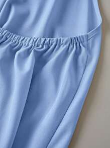 Chiquease 女式纯色褶饰挂脖系带宽松中长连衣裙