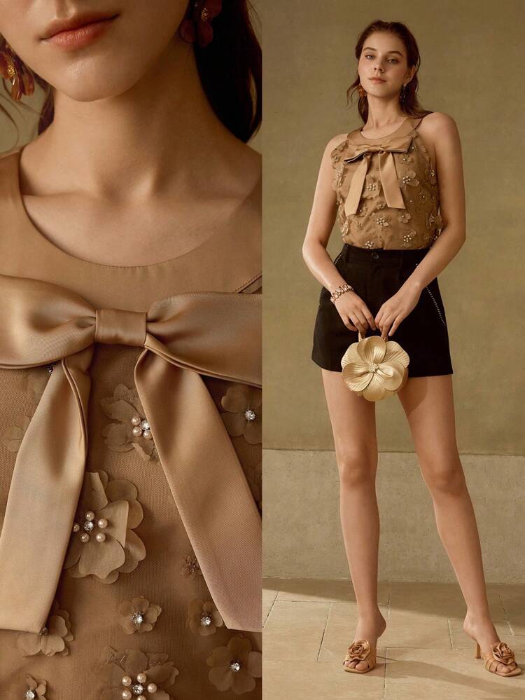 BOW DETAIL APPLIQUES TANK TOP