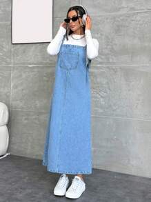 EURMUSE ROBE EN JEAN LONGUE POUR FEMMES AVEC DÉTAILS DE POCHE