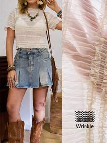LanaWest Summer Sexy Solid Color Textured Sheer Crop Top - White - View 1