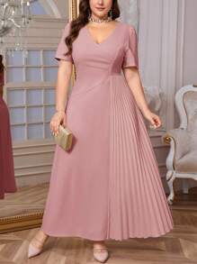 Firerie Plus Size Women's Comfortable Casual Elegant Ruched Loose Stretch Date Party Short Sleeve Dress, Spring/Summer Flowy Dress,Formal Dresses For Women