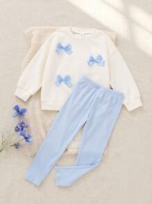 Playful Pals 2pcs/Set Young Girl' Casual Apricot Pullover Sweatshirt And Ribbed Leggings Set, Suitable For Autumn/Winter Wear, Daily, Party And Photo Shoot Fall