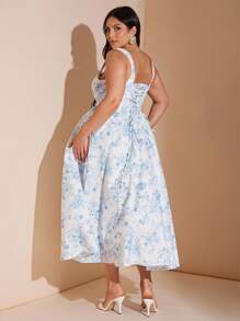 SHEIN BAE 女士大码服装 婚纱 伴娘服 迷你裙 派对服 约会服 节日服 大码女装 夏季 暑假 约会 旅行服 情人节 连衣裙 小碎花裙 野餐服 优雅连衣裙 女士夏季服装/春季服装/情人节服装/狂欢节/海滩度假服装，紧身胸衣裙 - 藍色 - 查看 2