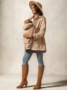 Boho Mama 纯色插肩袖拉链连帽三合一孕妇夹克