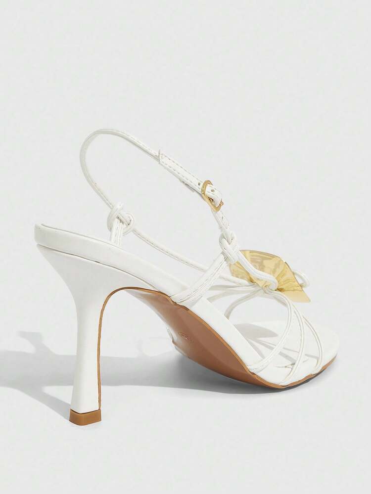 CUCCOO SZL Women White PU Metal Buckle Decor Thin Strap Fashion Sexy Party Round Toe High Heel Sandals