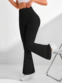 Dewbera 女士纯色高腰日常健身无缝运动瑜伽紧身裤 - 黑色 - 查看 6