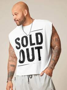 EASEVO Plus Size Men's Casual Knit Round Neck Letter Print Tank Top, Suitable For Summer - White - View 1