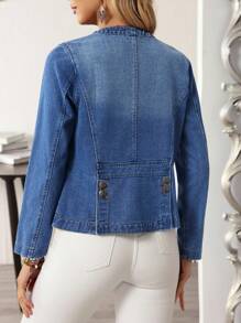 EMERY ROSE Women's Casual Wash Denim Jacket, Daily Wear - Blue - View 2