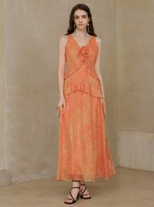 MOTF PREMIUM VESTIDO CON VOLANTES FLORALES ESTÉREO - Naranja - Ver 3