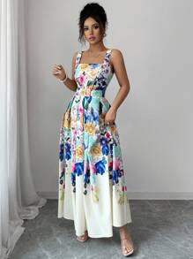 Elenzga 优雅花卉印花无袖连衣裙，夏季 - 彩色 - 查看 6