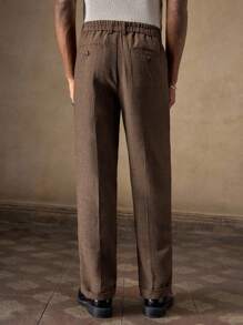 AKNOTIC Business Casual Pantaloni casual da uomo in tessuto lavorato a maglia, gamba dritta e ampia, pantaloni con pieghe, pantaloni marroni, pantaloni con gamba ampia, pantaloni con pieghe, pantaloni in vita alta, autunno