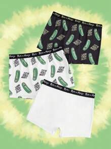 Rick and Morty X SHEIN 3件装男士字母卡通图案平角内裤 - 黑與白 - 查看 2