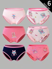 6 件套少女可爱心形格子印花内裤，100% 纯棉连帽内衣，/青春期前 V 返校时尚 - 彩色 - 查看 7