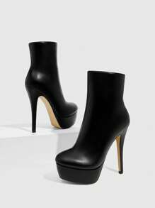 CUCCOO SZL Giày bốt cổ ngắn màu đen đế cao gợi cảm thời trang cho nữ đế cao mỏng thường ngày đa năng có khóa kéo bên hông - màu đen - Xem 10