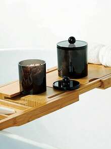 1pc Transparent Storage Box For Cleaning Rod, Round Pad And Dental Floss Pick - 10oz Clear Plastic Jar Set, Suitable For Bathroom And Dressing Table Storage And Organization, Black Night Stand Makeup Storage Box,Living Room Decor Pen Holder Storage Box