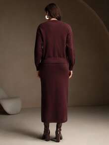 Anewsta Bộ 2 chiếc váy len dệt kim cổ điển đính sequin thanh lịch dành cho nữ - Màu Đỏ Sâu - Xem 2