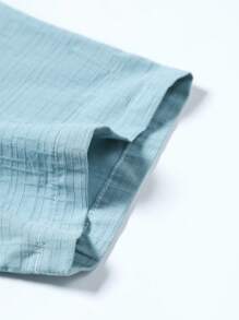 Manfinity Homme 男士休闲纯色短袖衬衫，夏季男士休闲短袖衬衫淡蓝色男士衬衫男士衬衫夏季浅蓝色衬衫男士亚麻衬衫，老钱风格 - 青碧色 - 查看 3