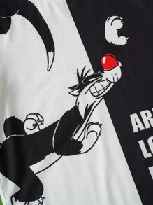 LOONEY TUNES X SHEIN 青少年男孩卡通字母图案短袖T恤和短裤套装 - 彩色 - 查看 4
