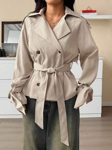 SHEIN EZwear Casual Versatile Fashion Waist Tie Long Sleeve Women Trench Coats,Fall Women Clothes