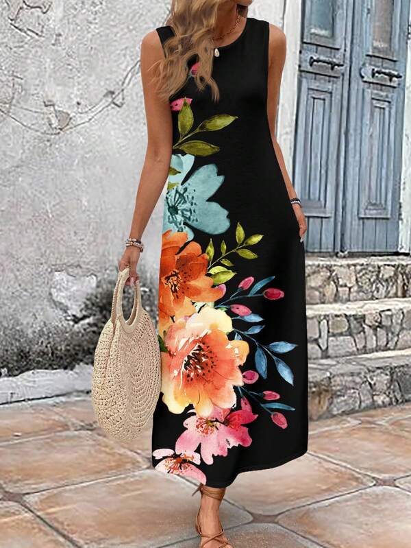 EMERY ROSE Women's Holiday Casual Flower Print Dress