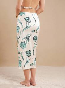 L'Amorae 女士节日花卉印花扭纹前中长裙 - 彩色 - 查看 3