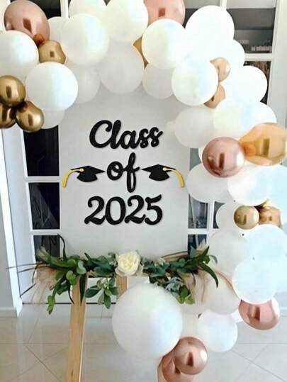1Set Class Of 2025 Graduation Party Decorations - Gold & Black Glitter Wall Stickers Set With Sparkle Backdrop Sign - Photo Booth Props For Senior Party, College Graduation Decor, Diploma Cap Theme Stickers
