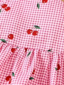 SHEIN Vintaside Kids 2pcs/Set Baby Girl Spring&Summer Vacation Style Cherry&Plaid Printing Slip Top&Shorts