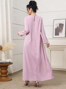 Yasmyna Elegante Kleid mit Schleife-Akzent und Strass in rosa arabischem Stil für Frauen