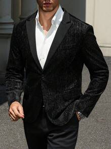 Manfinity AFTRDRK Men's Solid Color Gorgeous Party Stitching Front Buttoned Pocket Long Sleeve Casual Blazer - Black - View 3