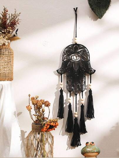 ROMWE Goth 1 件波西米亚黑木珠流苏工艺品，轻奢波西米亚装饰吊坠，创意简约墙面装饰家居装饰吊坠，节日礼物吊坠，家居装饰