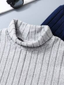 SHEIN 2pcs Letter Patched Detail Turtleneck Ribbed Tee - Multicolor - View 5