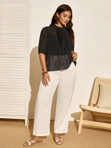 Nubod Áo cánh rộng in chấm bi thiết kế nút cho nữ cỡ lớn - màu đen - Xem 3