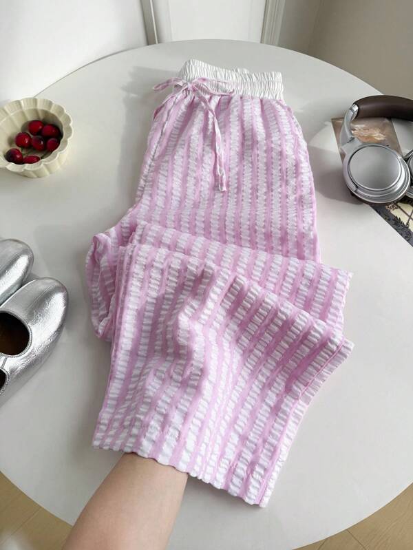Comfortcana Pantalones de moda con bloques de color y cintura tejida a rayas para mujer