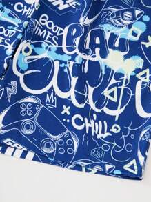 2 szt./zestaw casualowej koszulki z krótkim rękawem i spodenkami z nadrukiem liter i gry wideo dla nastoletnich chłopców, piżamy dla graczy, piżamy dla chłopców - Niebieski - Zobacz 7