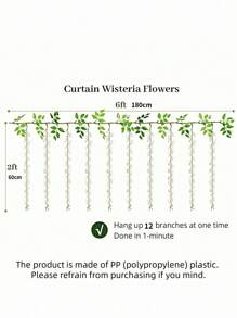6 英尺 12 枝白色紫藤吊花人造紫藤藤蔓丝绸紫藤花花环适用于婚礼拱门派对花园家居装饰