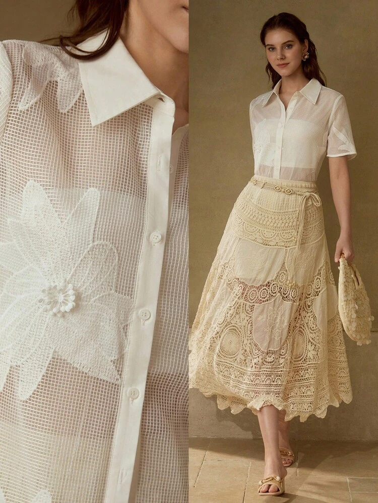 APPLIQUES SHEER SHIRT