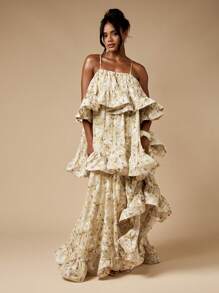 MISSGUIDED 多层荷叶边长裙雪纺婚礼宾客春夏花园派对飘逸褶皱场合穿着及地长礼服 - 彩色 - 查看 5