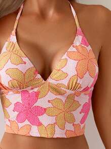 Swim Vcay 女士夏季休闲度假花卉印花 V 领吊带背心比基尼套装 - 彩色 - 查看 4