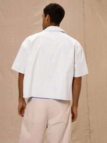 Musero Boxy Fit Oversized Pocket Detail Button Through Short Sleeve Shirt Winter Layering - White - View 3