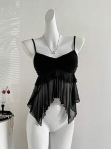 Sweetra Y2K 性感荷叶边不对称吊带背心