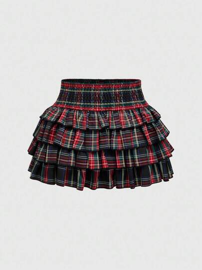J-Fashion Women's Back To School Plaid Cake Skirt, Cute Mini Skirt