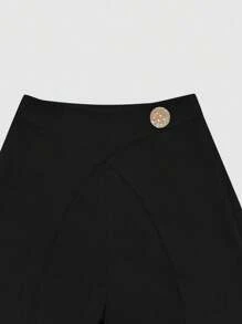 GlowEve 夏季女士优雅通勤，日常欧美风，流行仿牛仔效果，重叠二合一，腰部夸张金属扣装饰，侧拉链方便穿脱，春夏休闲百搭设计，休闲派对、日常通勤等多种场合均可穿着，风格独特，性价比高