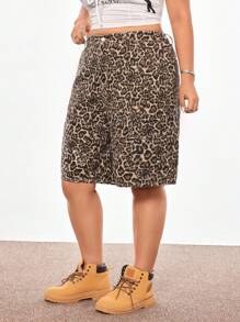 SHEIN ICON 大码多口袋豹纹牛仔短裤 - 彩色 - 查看 6